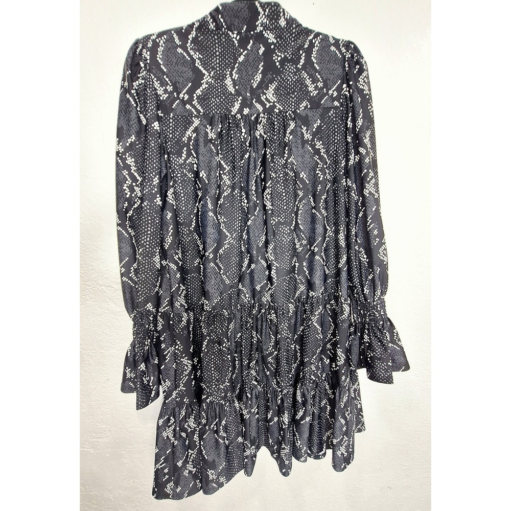 Jude Connally Black White Snakeskin Print Tiered Mini Dress Jude Cloth Medium - Picture 2 of 7